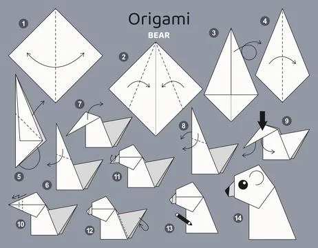 Origami tutorial for kids. Origami cute bear. Stock Illustration