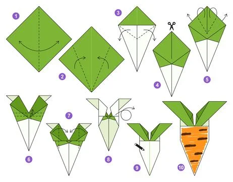 Origami tutorial for kids. Origami cute carrot. Illustrazione stock