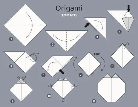 Origami tutorial for kids. Origami cute tomato. イラスト素材