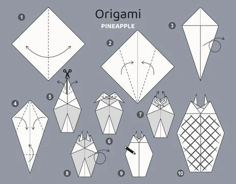 Origami tutorial for kids. Origami cute pineapple. Illustrazione stock