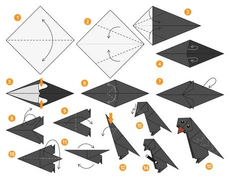Origami tutorial for kids. Origami cute bird. Stockillustratie