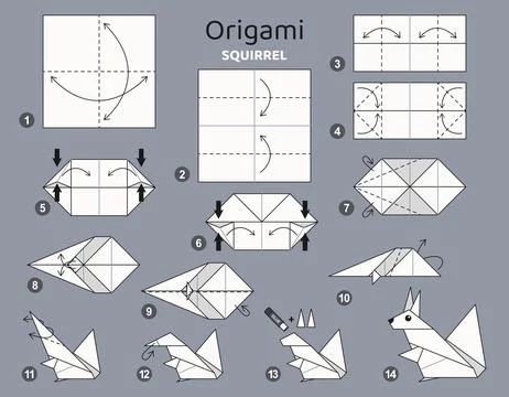 Origami tutorial for kids. Origami cute squirrel. Stockillustratie