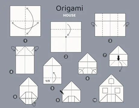 Origami tutorial for kids. Origami cute house. イラスト素材