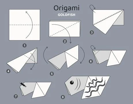 Origami tutorial for kids. Origami cute goldfish. Stockillustratie