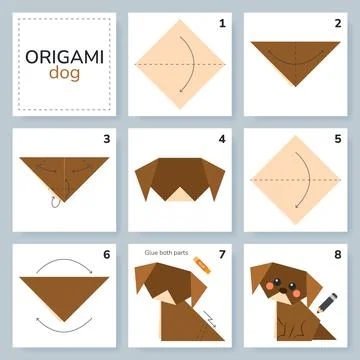 Origami tutorial for kids. Origami cute dog. 스톡 일러스트
