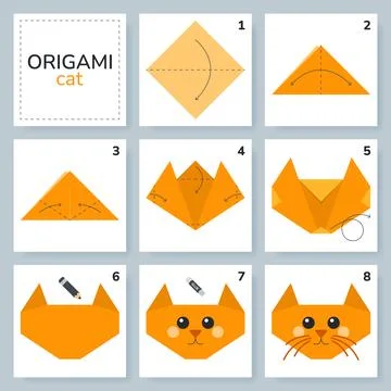 Origami tutorial for kids. Origami cute cat. Stockillustratie