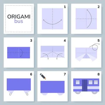 Origami tutorial for kids. Origami cute bus. Stockillustratie