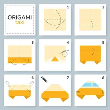 Origami tutorial for kids. Origami cute taxi. Illustrazione stock
