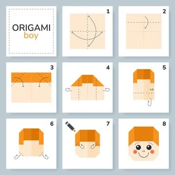Origami tutorial for kids. Origami cute boy. Illustrazione stock