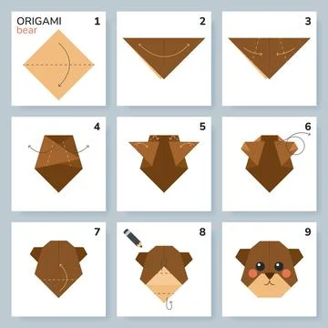 Origami tutorial for kids. Origami cute bear. Stock Illustration