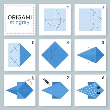 Origami tutorial for kids. Origami cute stingray. Stockillustratie
