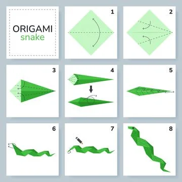 Origami tutorial for kids. Origami cute snake. Illustrazione stock