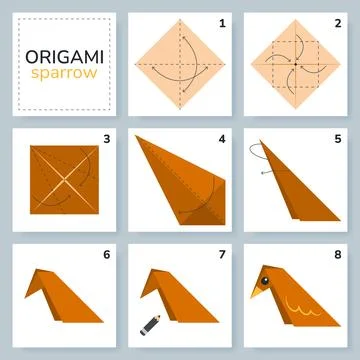 Origami tutorial for kids. Origami cute bird. Illustrazione stock