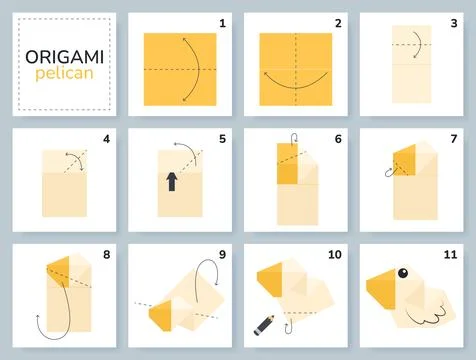 Origami tutorial for kids. Origami cute pelican. Illustrazione stock