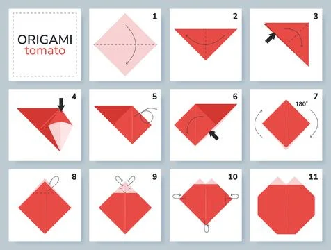 Origami tutorial for kids. Origami cute tomato. Stockillustratie