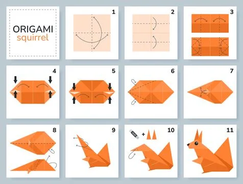 Origami tutorial for kids. Origami cute squirrel. Stockillustratie