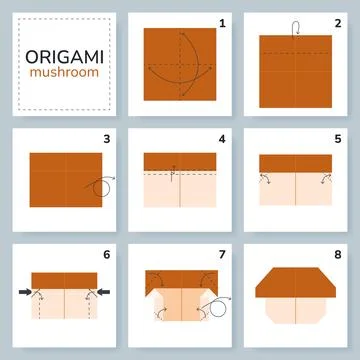 Origami tutorial for kids. Origami cute mushroom. イラスト素材