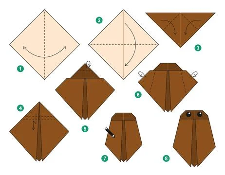 Origami tutorial for kids. Origami cute cockroach. Ilustração Stock