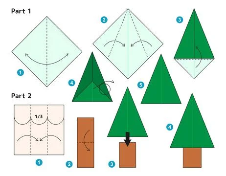 Origami tutorial for kids. Origami cute fir. Illustrazione stock