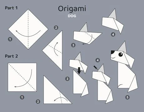 Origami tutorial for kids. Origami cute dog. イラスト素材