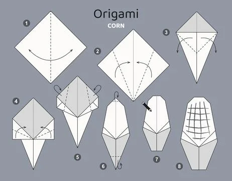 Origami tutorial for kids. Origami cute corn. Stockillustratie