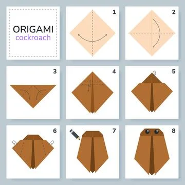 Origami tutorial for kids. Origami cute cockroach. 스톡 일러스트