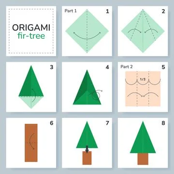 Origami tutorial for kids. Origami cute fir. Illustrazione stock