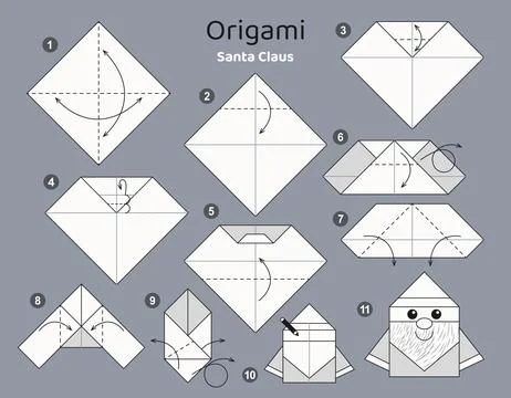 Origami tutorial for kids. Origami cute Santa Claus. Illustrazione stock