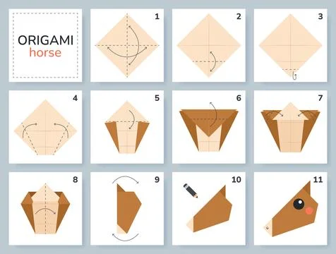 Origami tutorial for kids. Origami cute horse. Stockillustratie