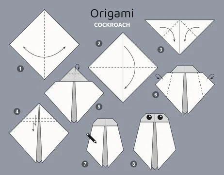 Origami tutorial for kids. Origami cute cockroach. Stock Illustration