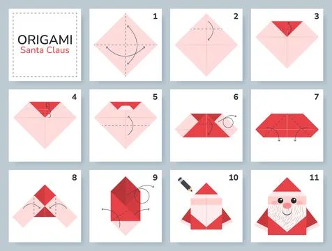 Origami tutorial for kids. Origami cute Santa Claus. Stockillustratie