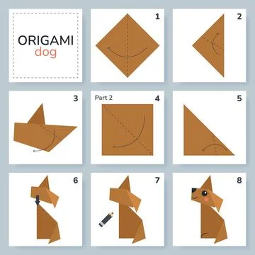 Origami tutorial for kids. Origami cute dog. 스톡 일러스트
