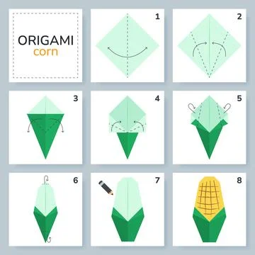 Origami tutorial for kids. Origami cute corn. Illustrazione stock