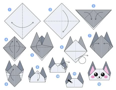 Origami tutorial for kids. Origami cute cat. Stockillustratie