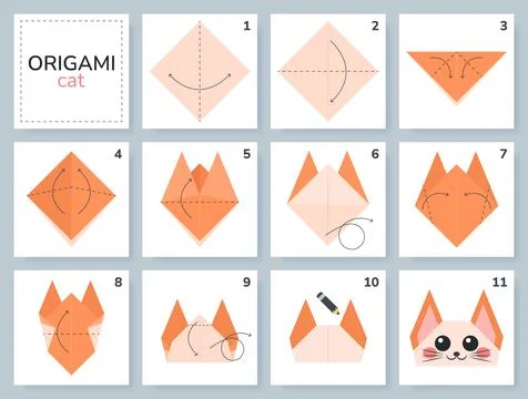 Origami tutorial for kids. Origami cute cat. Stockillustratie