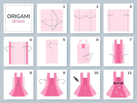 Origami tutorial for kids. Origami cute dress. Stockillustratie