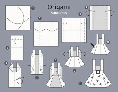 Origami tutorial for kids. Origami cute dress. イラスト素材