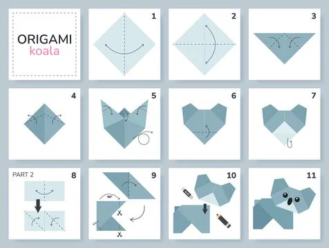 Origami tutorial for kids. Origami cute koala. Ilustração Stock