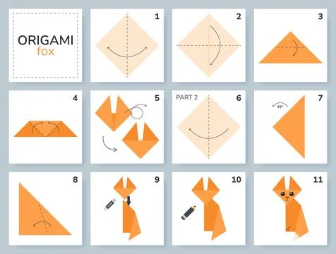 Origami tutorial for kids. Origami cute fox. Illustrazione stock