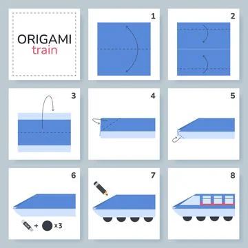 Origami tutorial for kids. Origami cute train. Stockillustratie