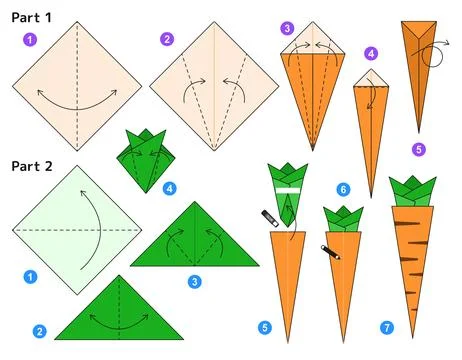 Origami tutorial for kids. Paper carrot. 스톡 일러스트