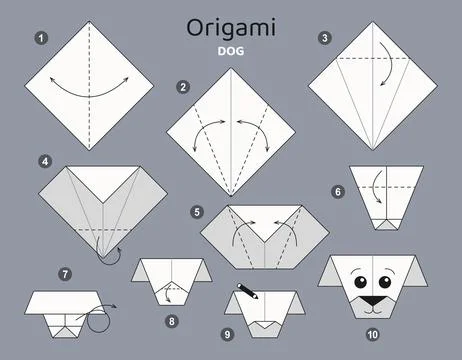 Origami tutorial for kids. Paper cute dog. Stockillustratie