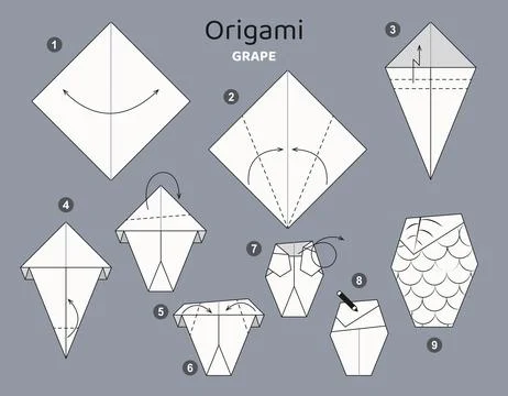 Origami tutorial for kids. Paper grape. Stockillustratie
