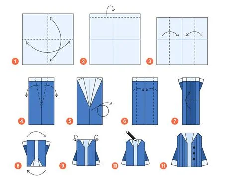 Origami tutorial for kids. Paper sweater. Stock Illustration