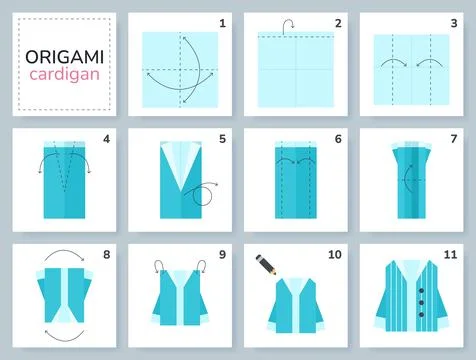 Origami tutorial for kids. Paper sweater. Stockillustratie