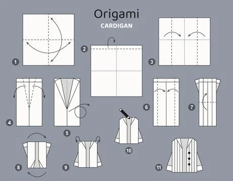 Origami tutorial for kids. Paper sweater. Stock Illustration