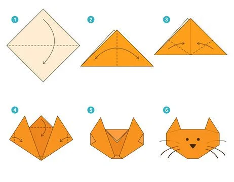 Origami tutorial. Origami scheme for kids Cute Cat 스톡 일러스트
