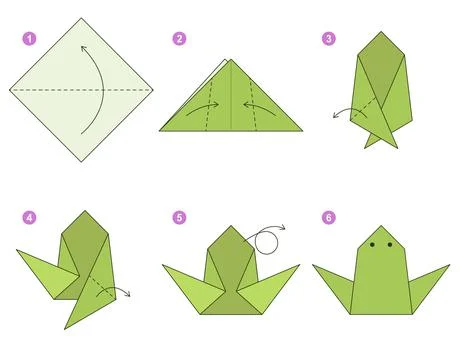 Origami tutorial. Origami scheme for kids. Frog 스톡 일러스트