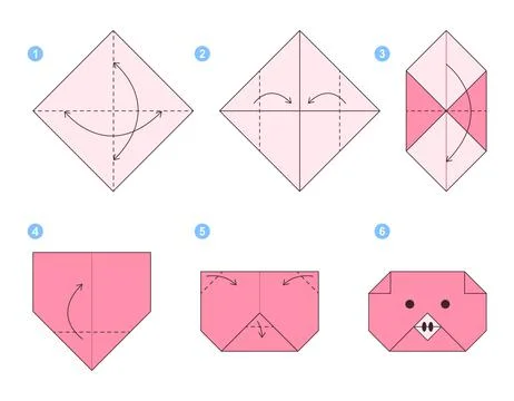 Origami tutorial. Origami scheme for kids. Pig Ilustración de archivo