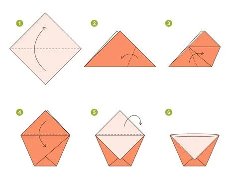Origami tutorial. Origami scheme for kids. Cup Ilustración de archivo